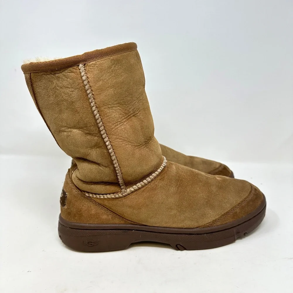 Ugg Australia Ultimate Short Suede‎ Shearling Boots Chestnut Brown Size 8
